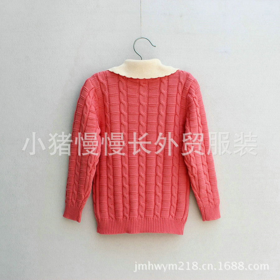 L3122 <em>外贸童装 女童</em> 蝴蝶领麻花编织纯棉毛衣