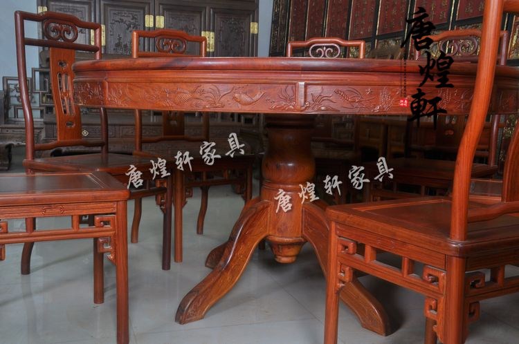 缅甸花梨圆餐桌九件套 (17)