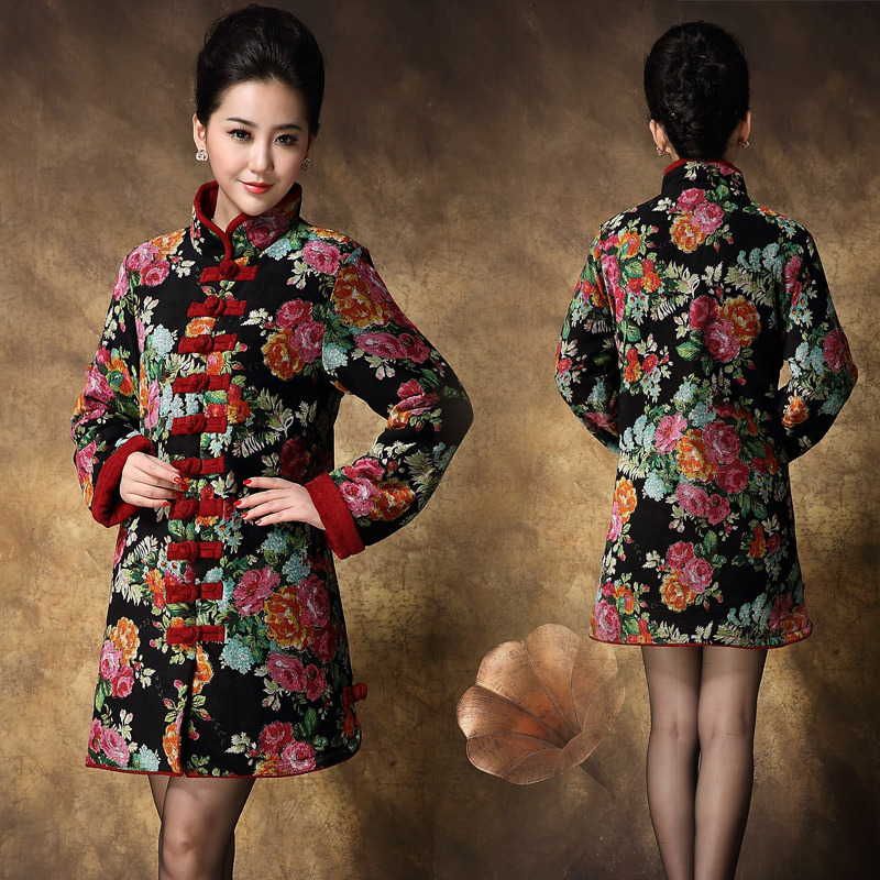 2013新款中老年女冬装外套印花棉服时尚妈妈装中长款中年女棉衣 图片_高清大图 - 阿里巴巴