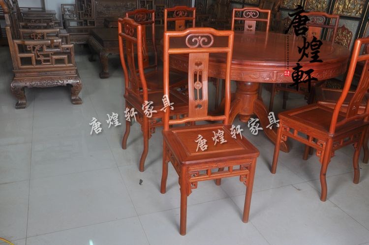 缅甸花梨圆餐桌九件套 (14)