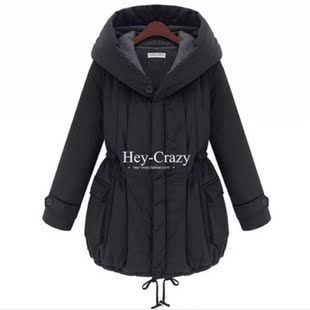 批发采购女式棉衣-收腰中长女棉衣批发 黑色加