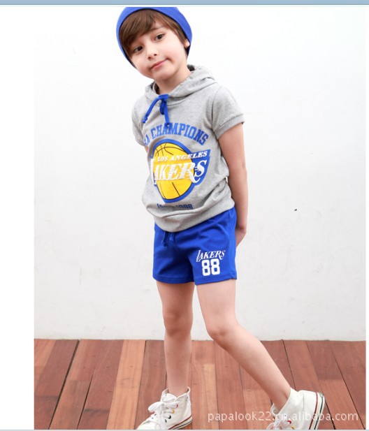 2013童装夏款 <em>男童</em>连帽印花<em>卫衣</em>+<em>短裤</em>套装 童