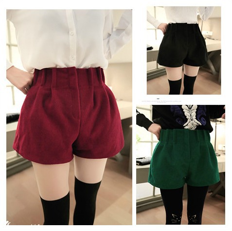 2013秋<em>毛呢短裤</em> 褶皱腰部欧美时尚<em>花苞高腰</em>显