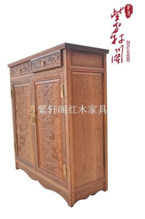 柜类-红木家具鸡翅木实木明清古典鞋柜雕花年度计划销售家具企业图片