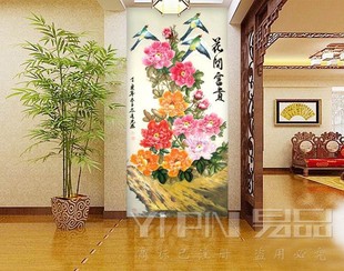 【易品】大型壁画&客厅电视背景墙壁纸&花开富贵&中式花鸟画&牡丹