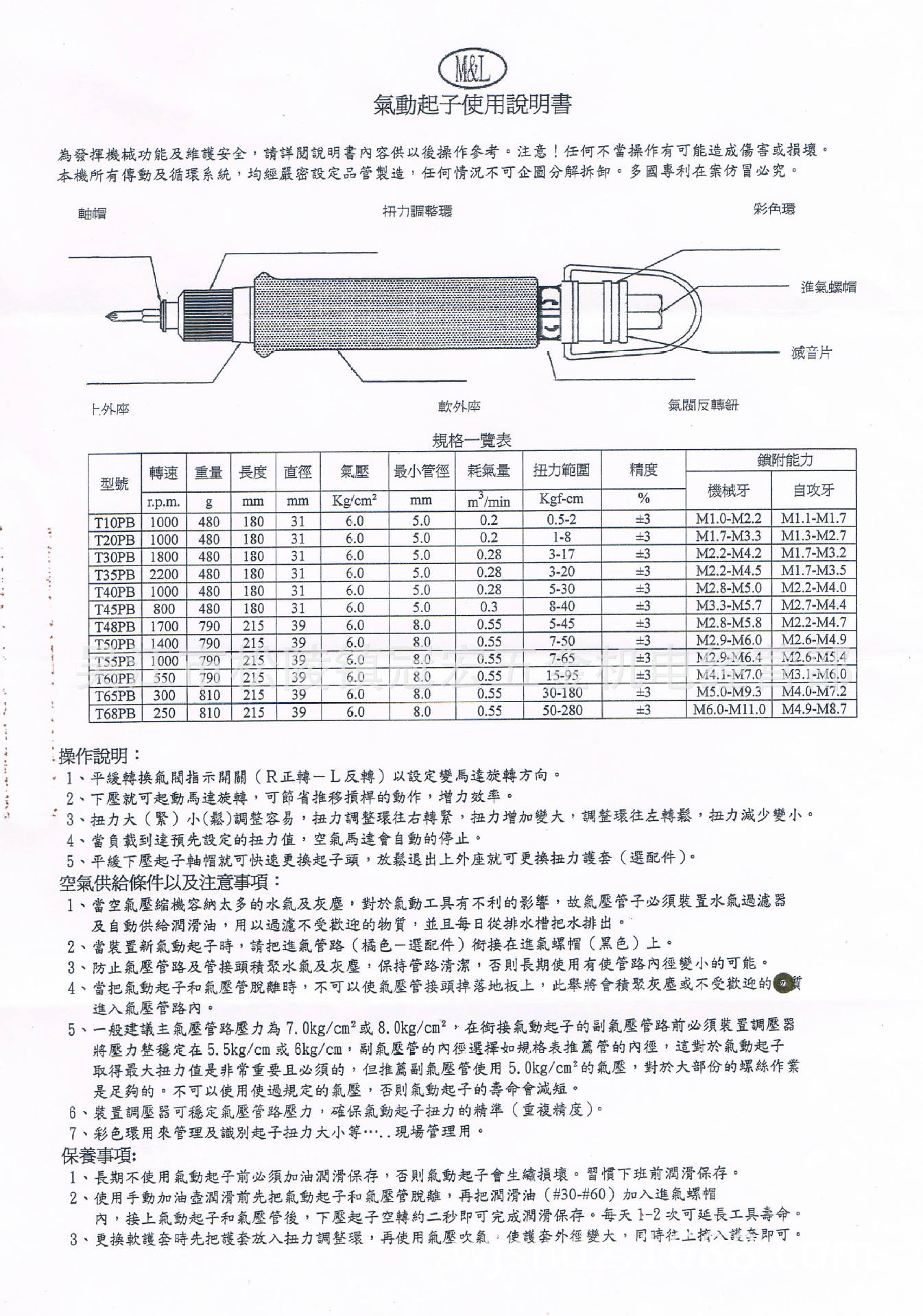 气动螺丝刀气动起子美之岚风批维修t20abt30abt35abt40abt45ab「气动