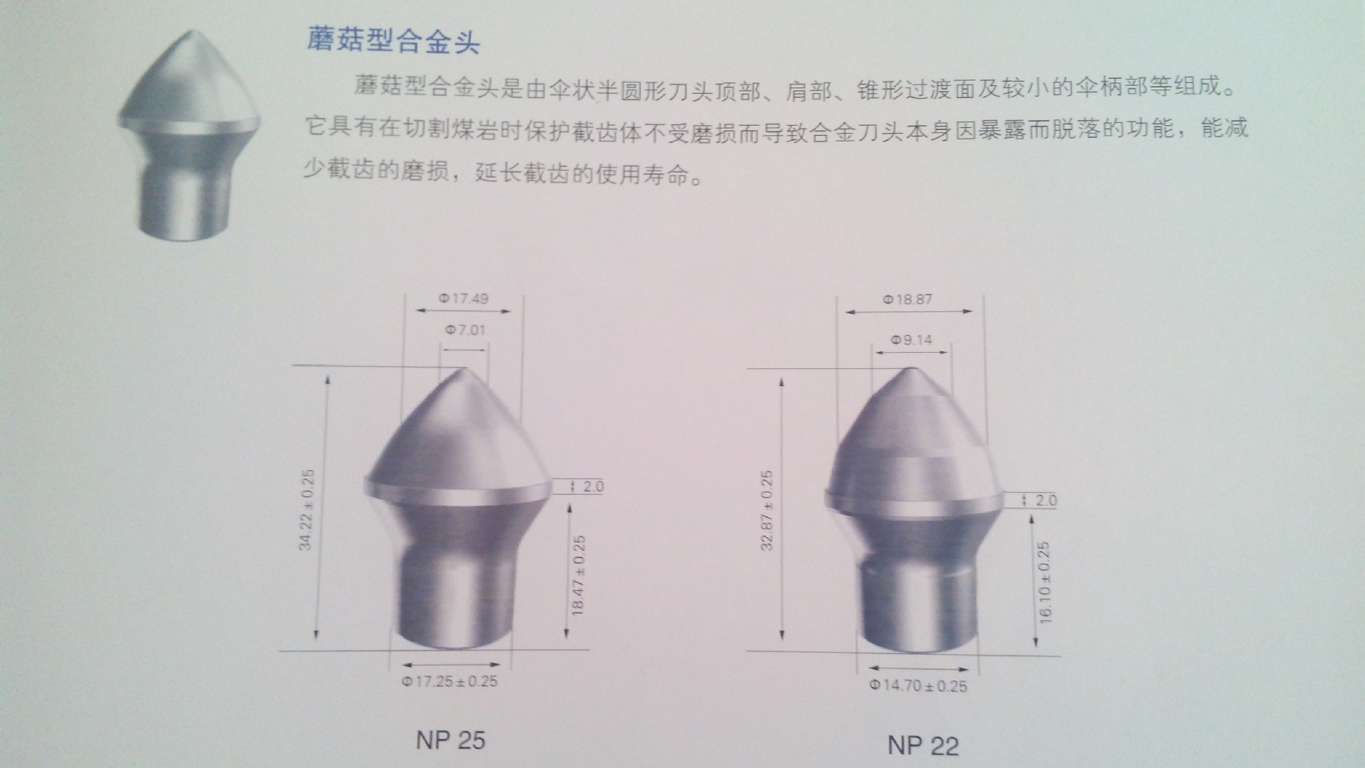 蘑菇型合金头