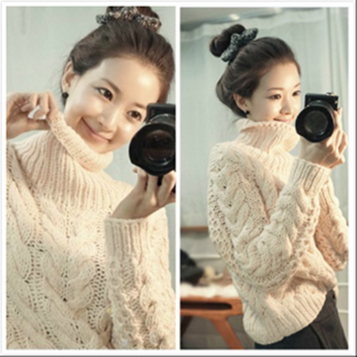 8738韩版秋冬必备<em>高领</em>麻花<em>短款</em>绞花<em>毛衣</em> 图片