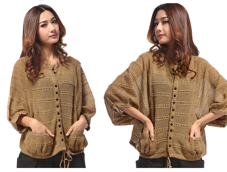 【2013秋季大码女装韩国<em>蝙蝠袖镂空</em>花针织开