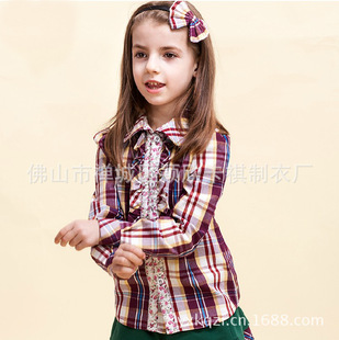 童衬衫-大童女装秋装韩版童装9-10岁2013格子女大
