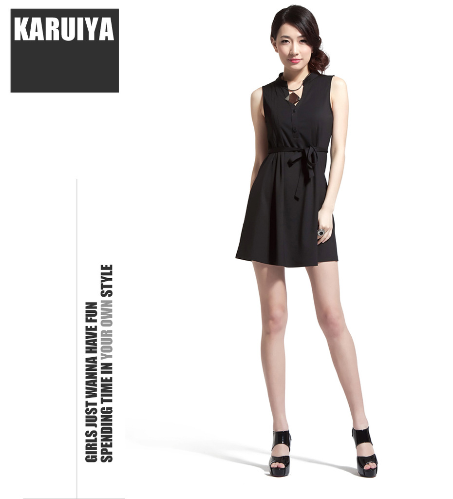 KARUIYA 品牌原创 纯黑色连衣裙 夏天气质知性
