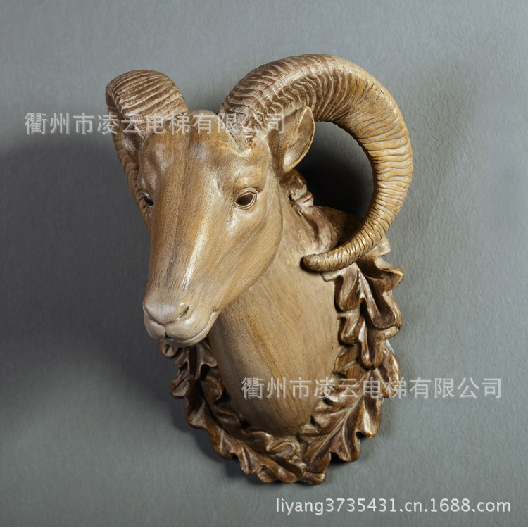 美法式风高档树脂饰品摆件 蒙蒂复古色招财羊头壁挂壁饰