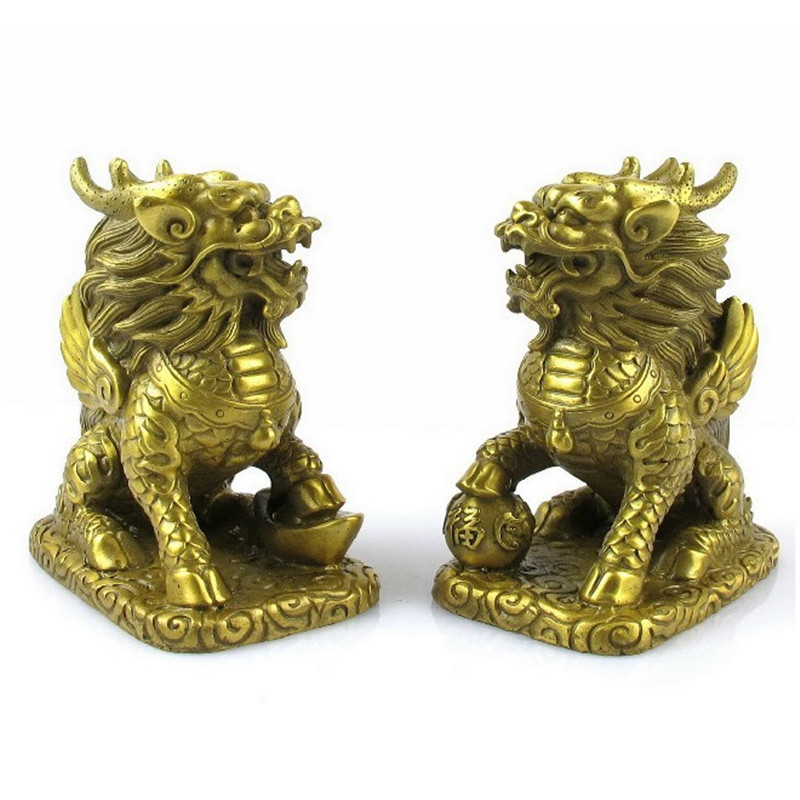 【鑫厵工艺 黄铜麒麟 纯铜财富麒麟摆件 镇宅化