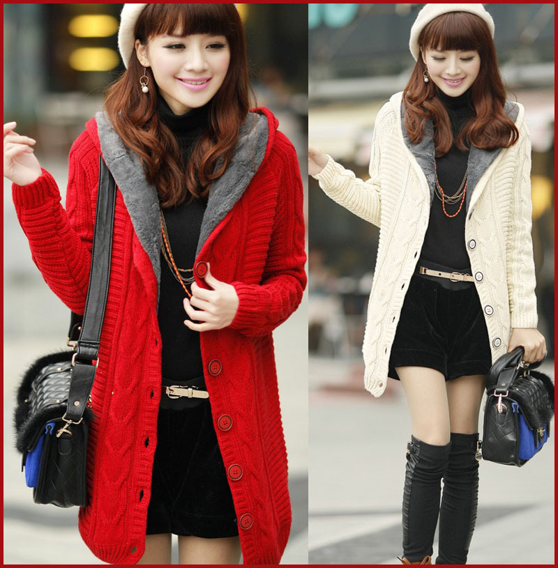 贸批发 冬装新款女装加厚<em>加绒长款毛衣外套</em> JQ