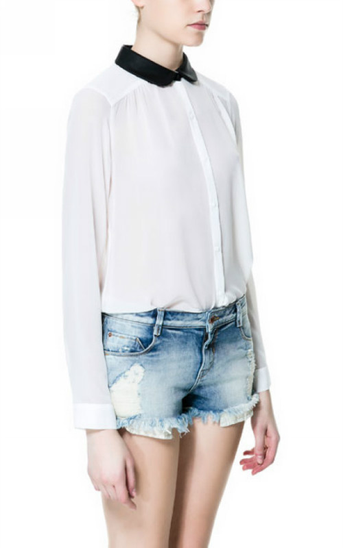 【C-13D2604 欧美女装新款 撞色小翻领 性感透