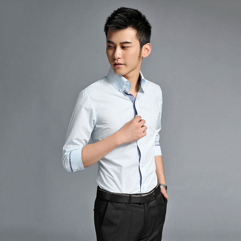 修身男装 七分袖衬衫 男士 商务白领衬衫 衬衣男