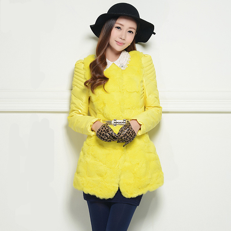 羽绒服<em>女款</em>2013潮 <em>冬装</em>新款兔毛皮草<em>外套</em>修身