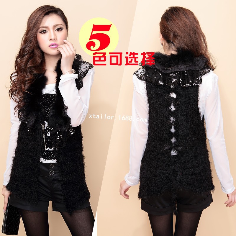 秋冬2013毛衣<em>针织</em>衫开衫后背<em>镂空</em>系绳无袖背