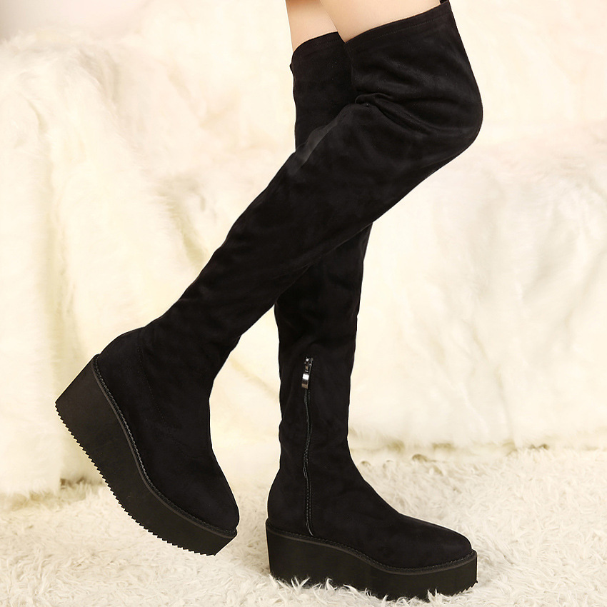 批发代理厂家直销绒面尖头过膝长靴女靴棉鞋子