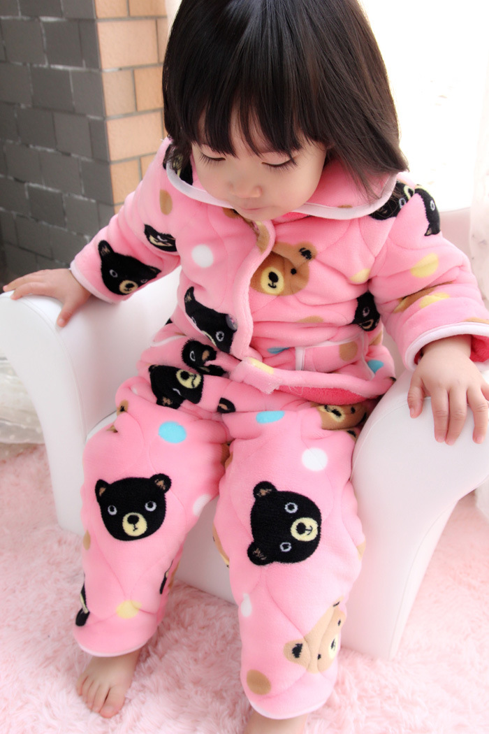独家定制儿童<em>睡衣</em>夹棉<em>睡衣女童</em>可爱<em>法兰绒</em>套装