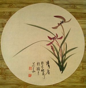 出售杨根柱国画作品山水画扇面兰花纯手绘