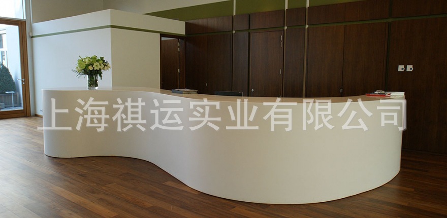 供应光明乳业大堂吧台白色人造石服务台公司接待台异形吧台定做