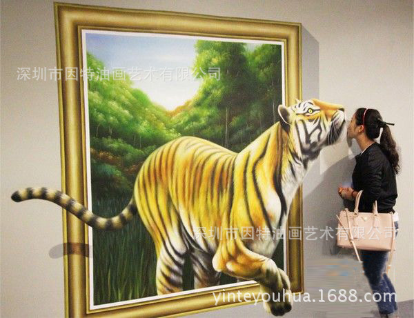 纯手工3D油画高端墙绘彩绘地画逼真写实3D立体画