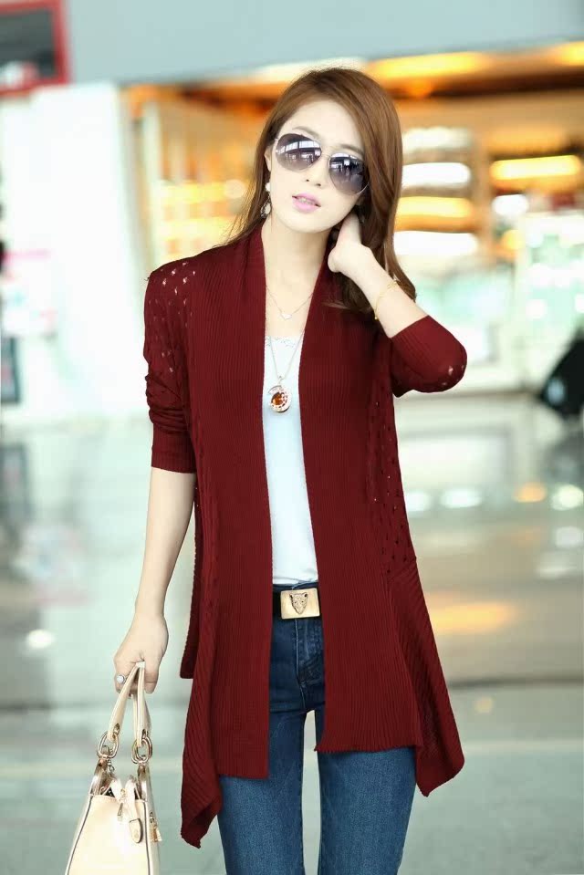 2013春夏新款镂空<em>中长</em>披肩长袖<em>薄开衫</em> - 阿里