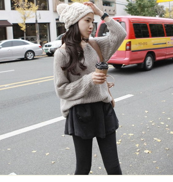 D813 仿皮真口袋大百褶 (7)