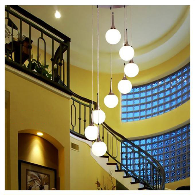 供应热销推荐200圆球组合吊灯楼梯灯 白色玻璃简约吊灯 客厅led吊灯