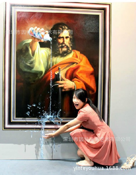 纯手工3D油画高端墙绘彩绘地画逼真写实3D立体画