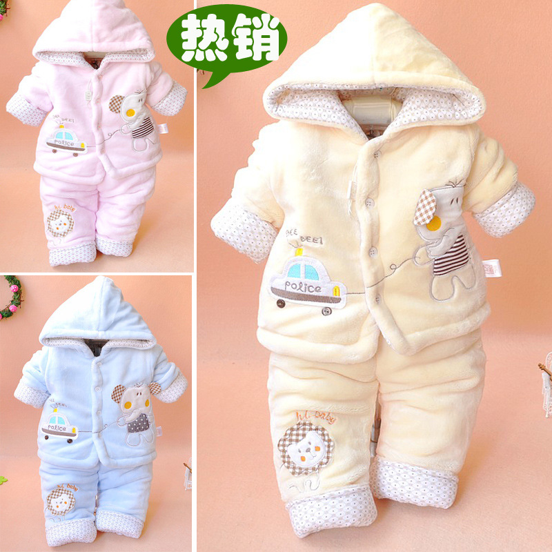 嬰幼兒童裝代理 卡通圖案天鵝絨連帽棉衣兩件套 冬裝棉服套裝 220工廠,批發,進口,代購