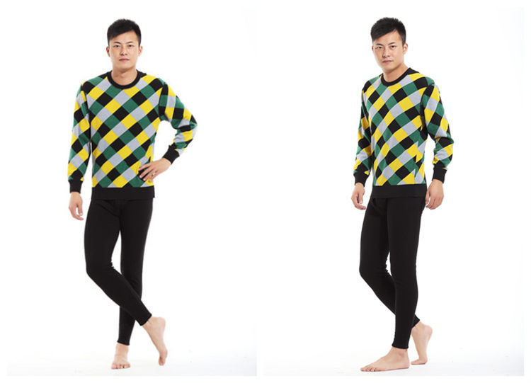 针织内衣厂家批发 全棉男式方格印花秋冬款男