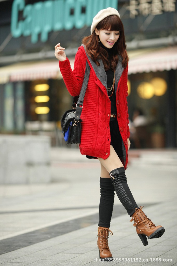 【2013秋冬季新款<em>加厚加绒开衫</em>帽子<em>女式</em>韩版