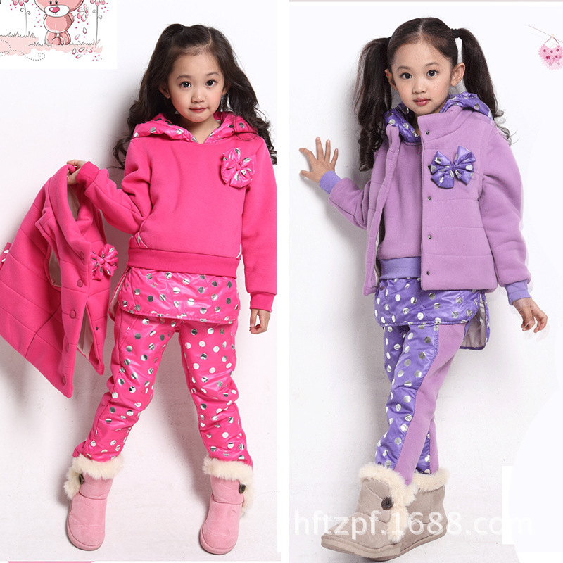 2013冬季新品韩版中大童圆点蝴蝶结<em>马甲</em>三件