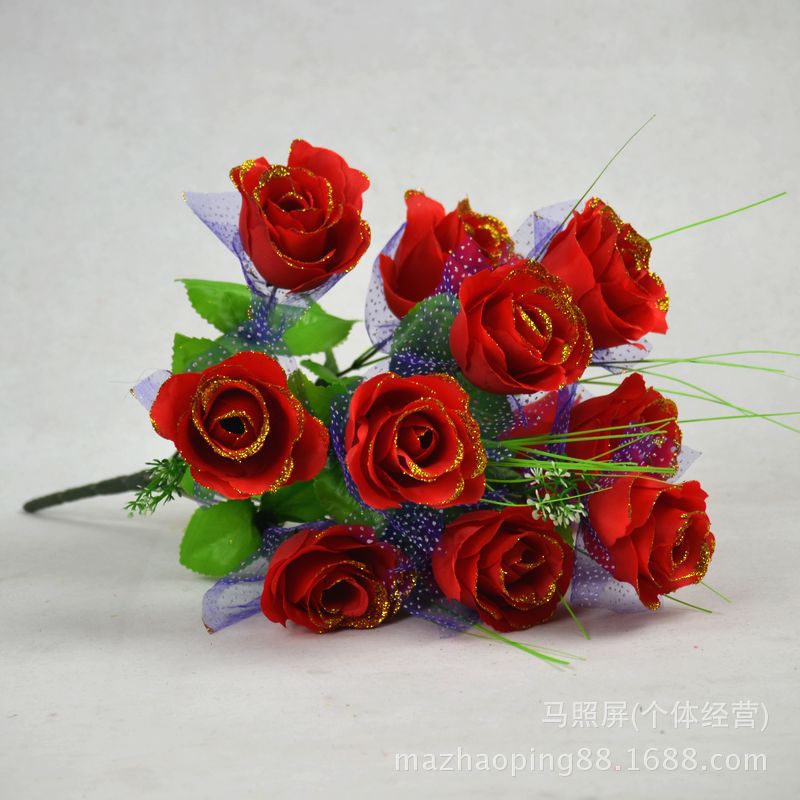12头6色沾金孔雀玫308360