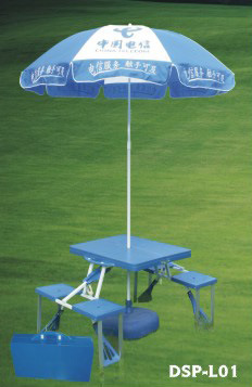 联体桌椅带太阳伞