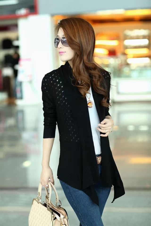 2013春夏新款镂空<em>中长</em>披肩长袖<em>薄开衫</em> - 阿里