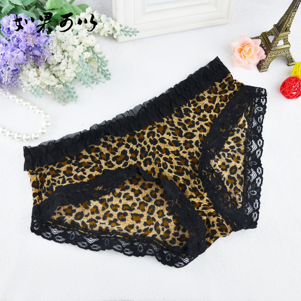 如果可以<em>女士内裤</em> 豹纹性感<em>低腰</em>蕾丝花边三角
