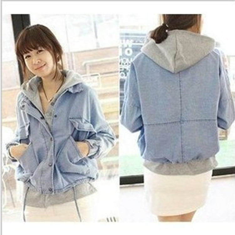 2013韩国休闲<em>牛仔</em>+<em>马甲带帽</em>抽绳休闲短外套 