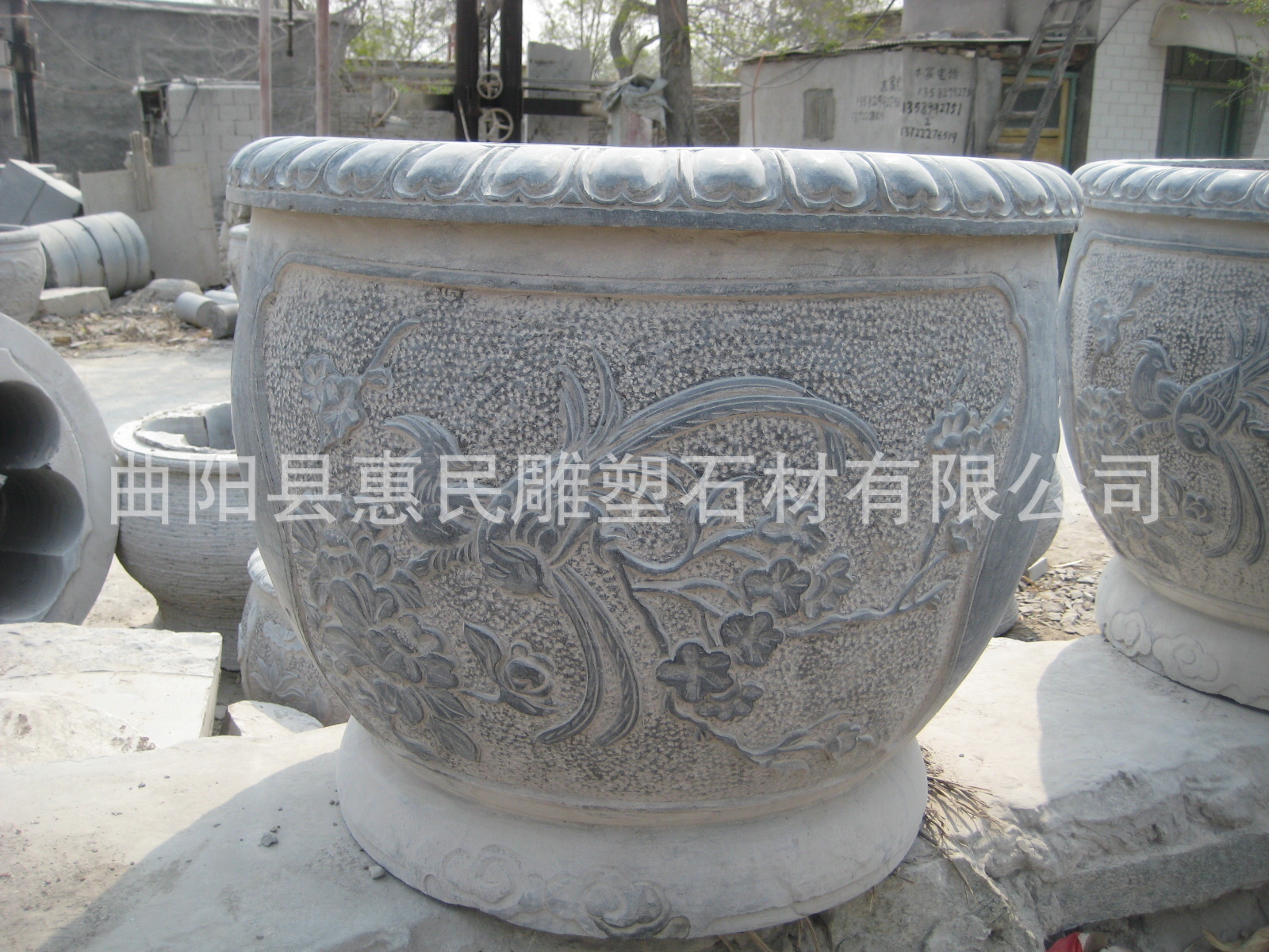 仿古雕塑  石墩 花盆 圆桌 灰石做旧 雕刻