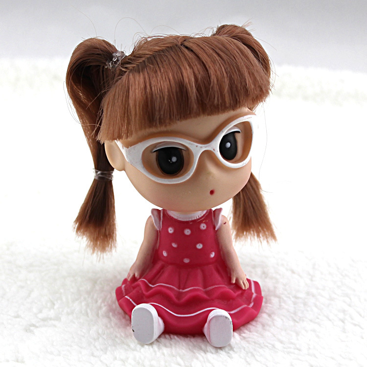 红色 新款眼镜<em>妹</em>摩丝娃娃摆件 卡通<em>摇头</em>娃娃 汽