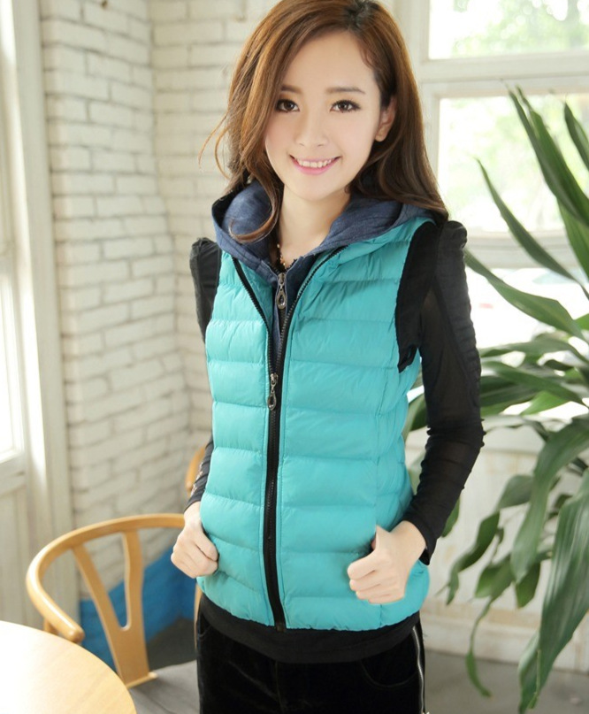 新款秋冬時尚專櫃正品女裝仿羽絨棉雙拉鏈連帽 品牌棉服馬甲工廠,批發,進口,代購