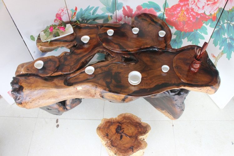 鸡翅木 根雕茶桌 红木雕刻 树头树根茶台 茶海茶