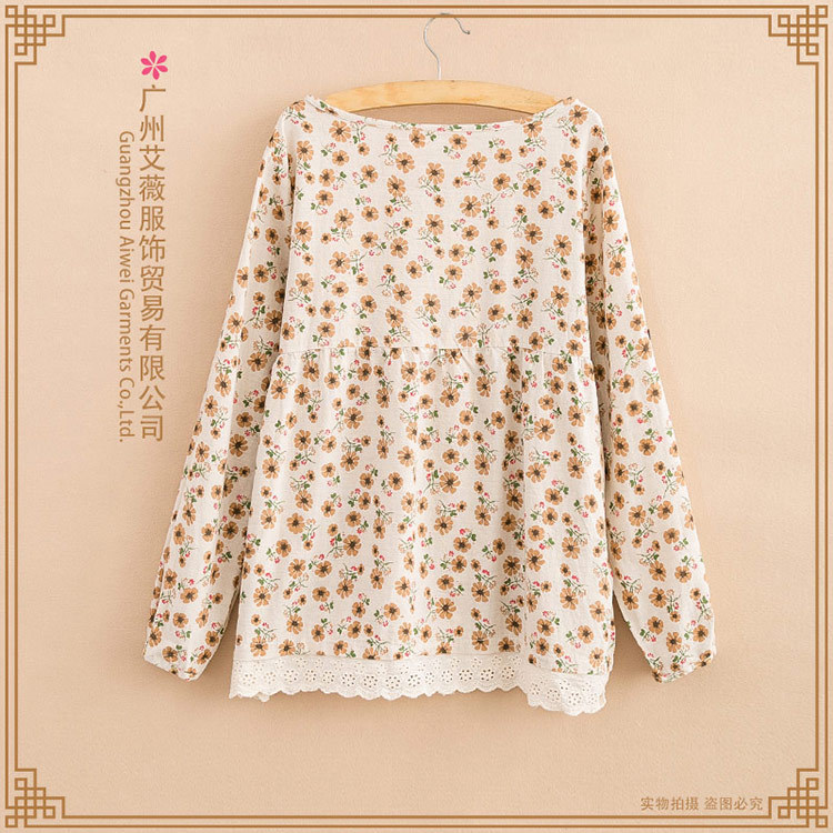 <em>批发</em>采购女式T恤-<em>森女系服装</em>正品打底衫碎花长