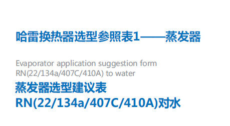 哈雷换热器选型参照表1-蒸发器
