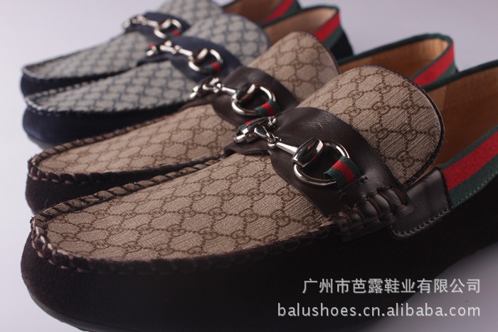 批发采购单鞋-外贸品牌男豆豆鞋双G烙印牛皮