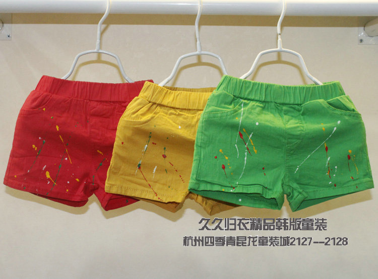 夏季韩版男中小童爆款绿油漆裤<em>女童5分裤</em> 儿童