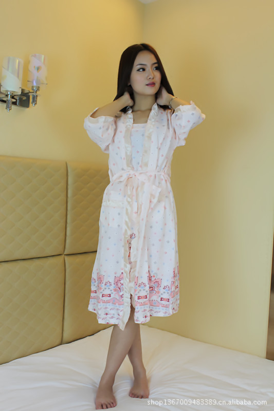 【睡衣批发 <em>淑女</em>针织棉提花吊带<em>睡裙</em>两件套睡