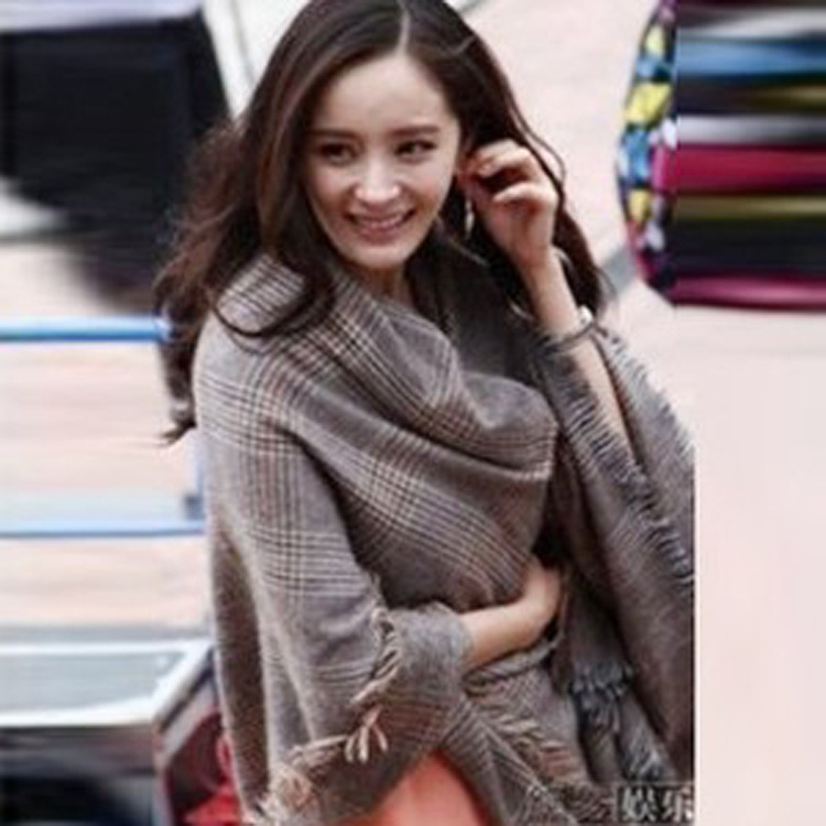 大牌明星<em>杨冥同款</em>围巾 仿羊绒格子围巾披肩流